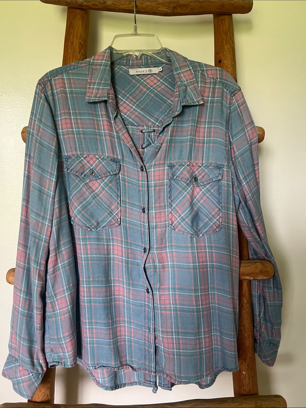 Blue and Pink Plaid Button-Down Shirt
